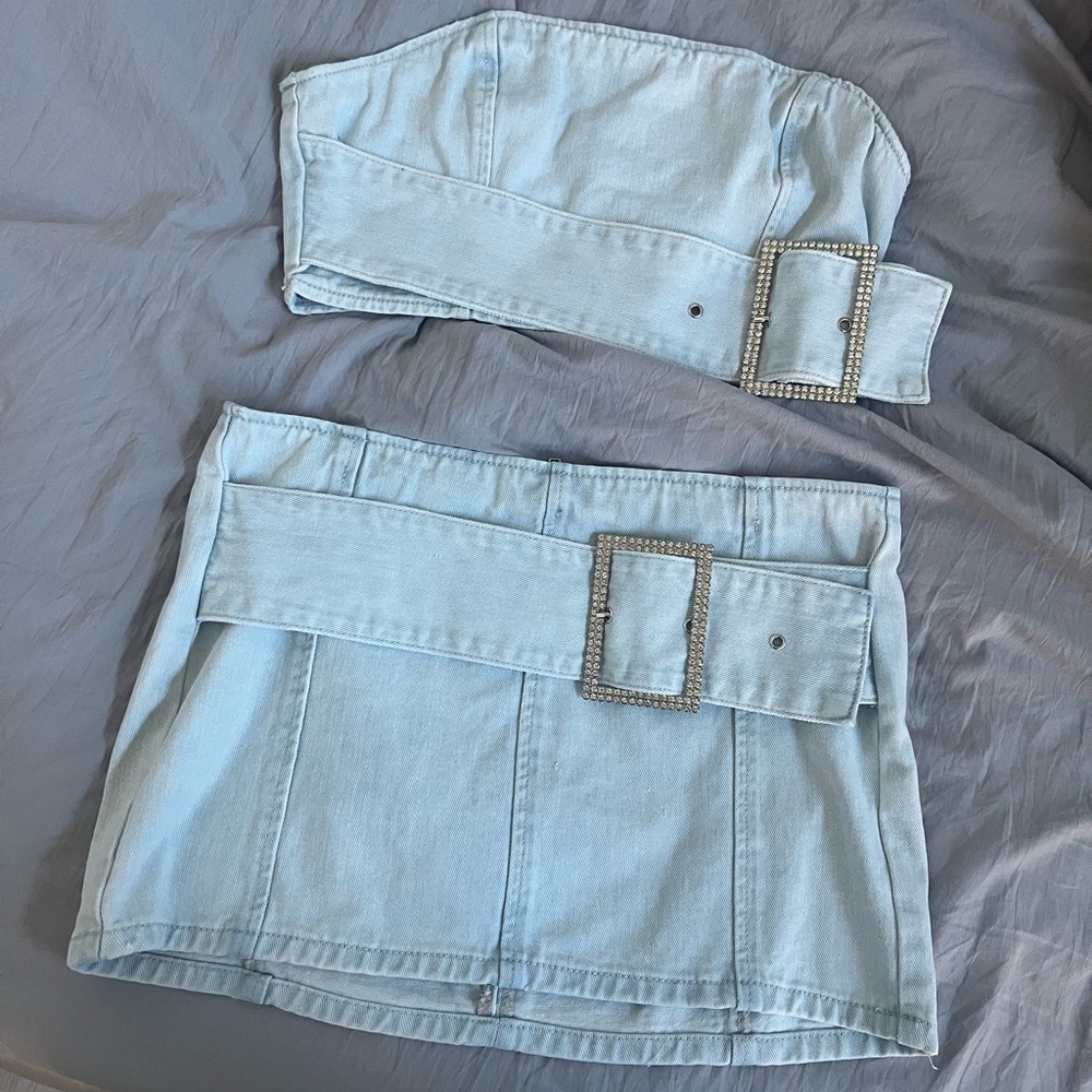 Two piece skirt set denim